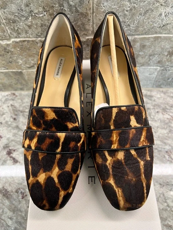 Alex Marie Leopard Print Mid Heel Loafers - Brown & Black - Picture 8 of 8